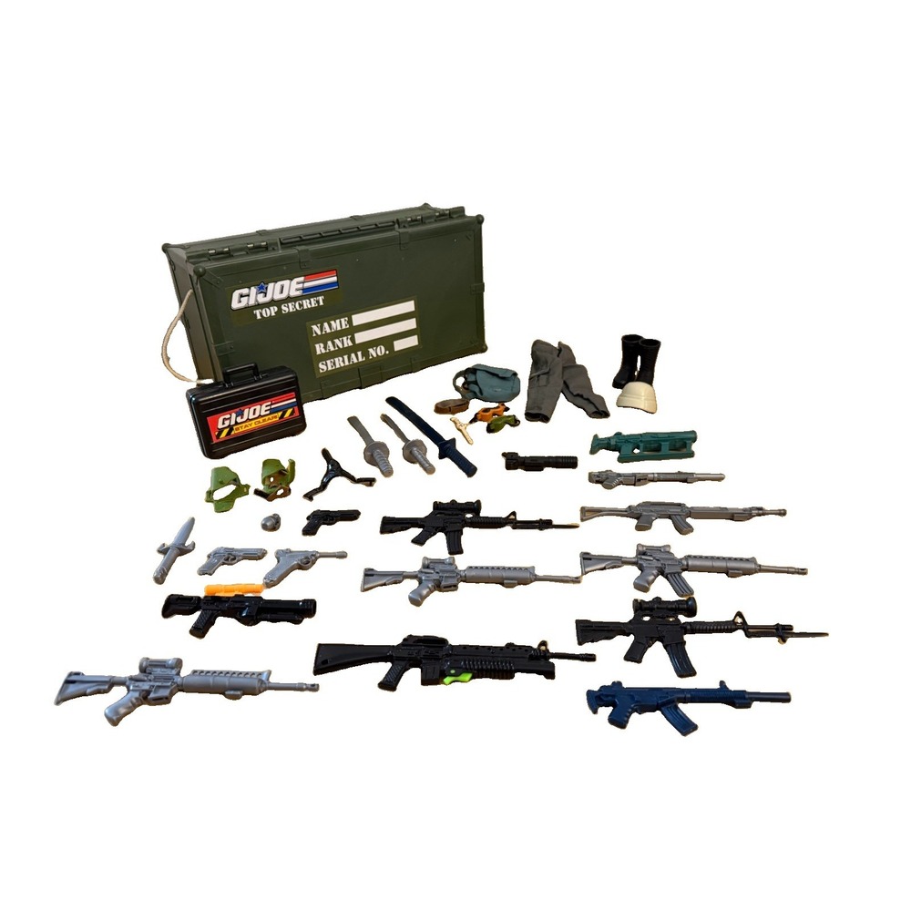 GI Joe Military Crate, Ammo Box, Weapons, Clothing, Accessories Lot